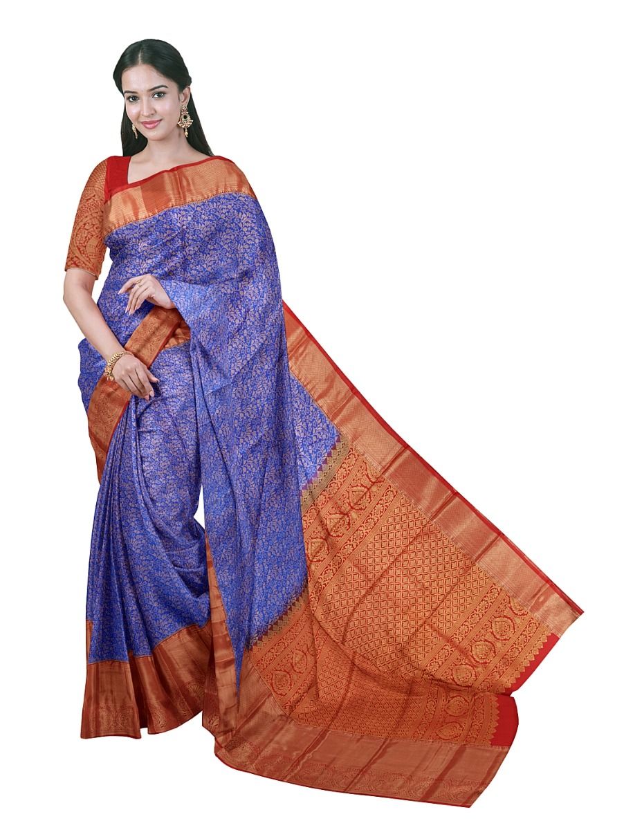 GraceCharm Art Silk Floral Jaal with Diamond Lattice Pallu Saree