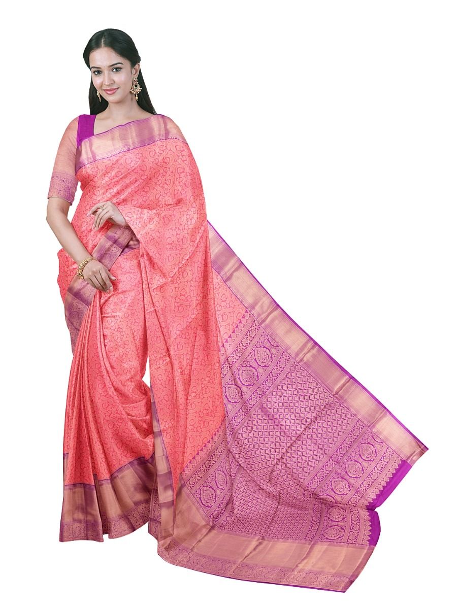 GraceCharm Art Silk Floral Jaal with Diamond Lattice Pallu Saree