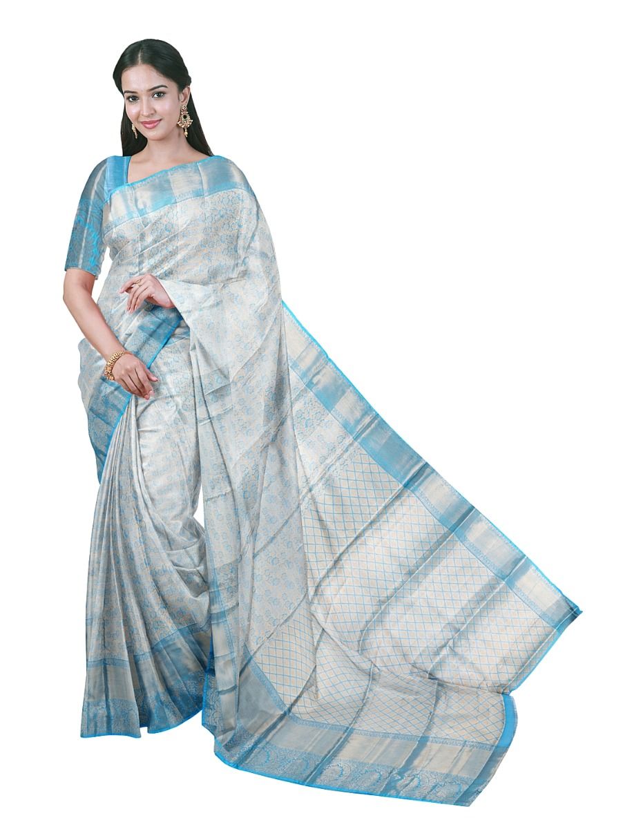 GraceCharm Art Silk Floral Jaal with Diamond Lattice Pallu Saree