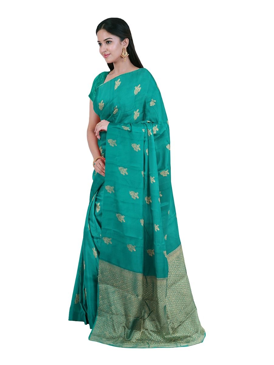 Gracecharm Art Soft Silk Sea Green Floral Butta Zari Saree