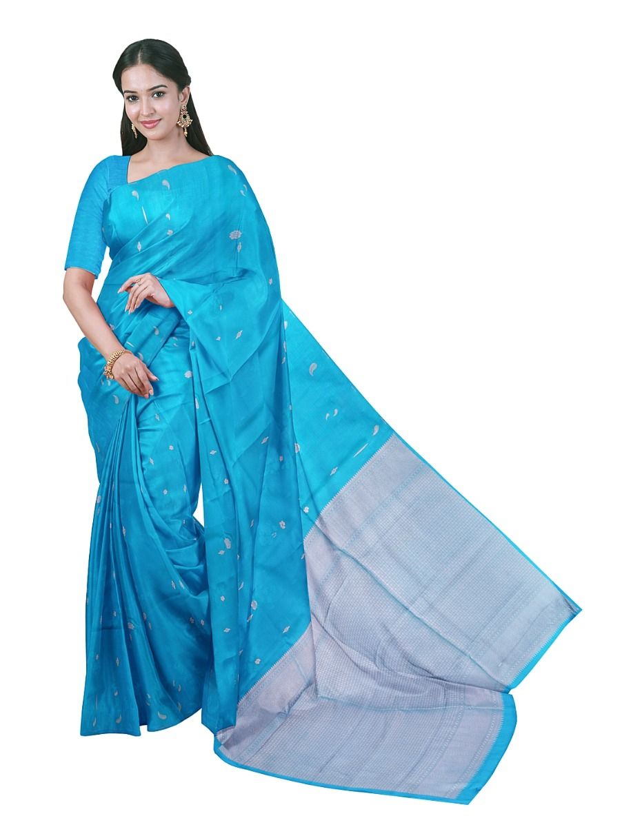 Gracecharm Sky Blue Art Soft Silk Floral Butta Saree