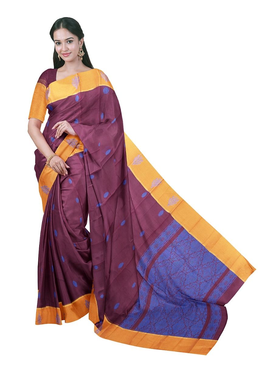 Gracecharm Elegant Kanchi Cotton Floral Butta with Mango Border Saree