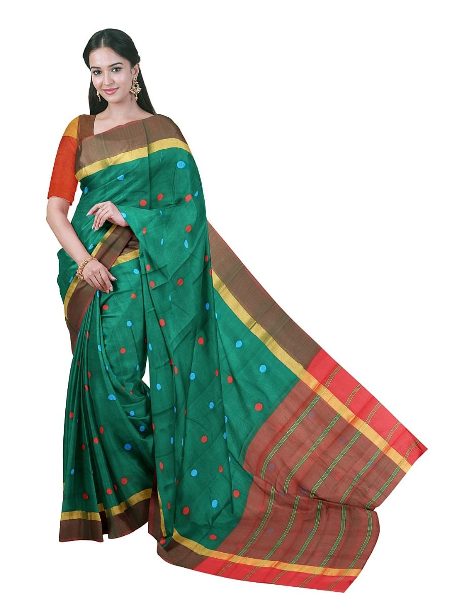 Gracecharm Kanchi Cotton Multicolour Butta Striped Pallu Saree