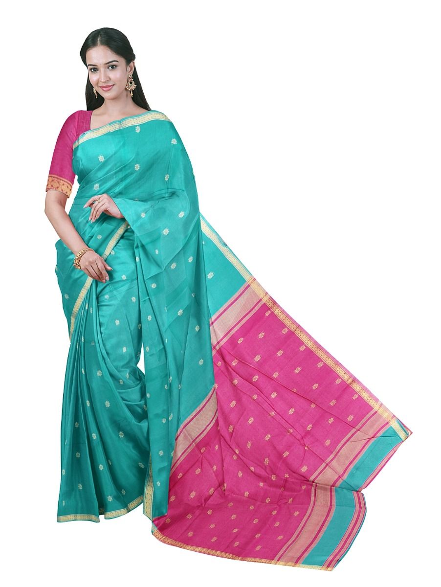 Gracecharm Silk Cotton Butta with Contrast Pink Pallu Saree
