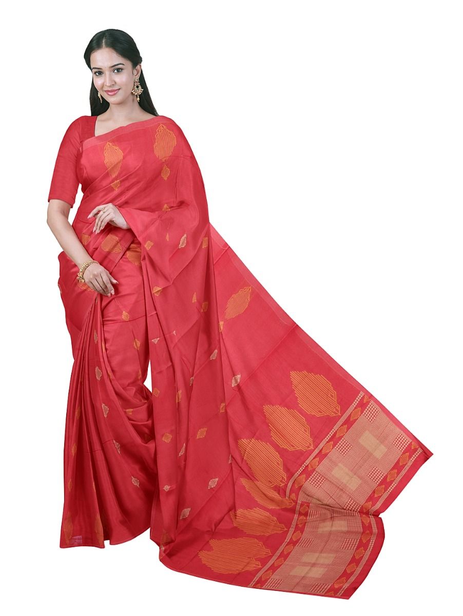 GraceCharm Kovai Cotton Geometric Buta with Checked Pallu Saree