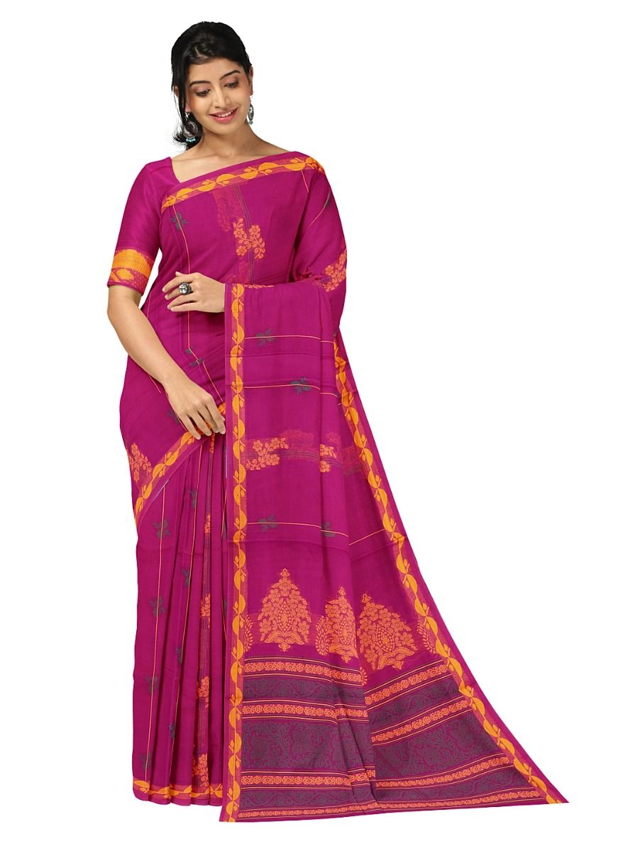 GraceCharm Kovai Cotton Floral Vine Butta Ornamental Pallu Saree