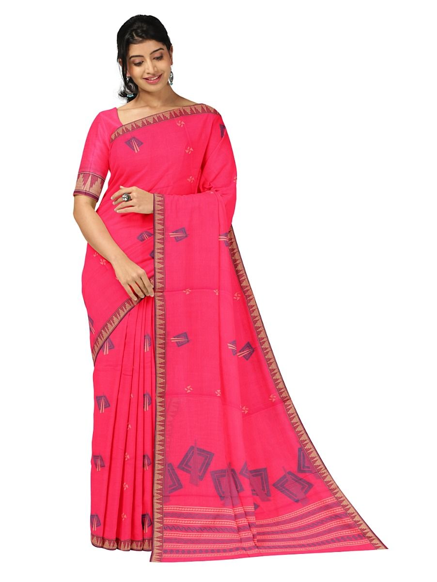GraceCharm Kovai Cotton Geometric Butta with Border Saree
