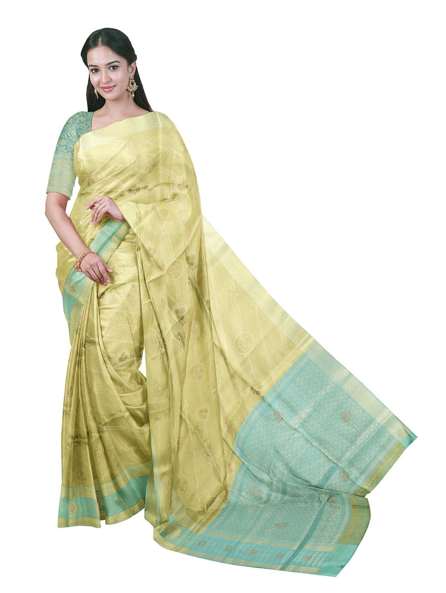 Gracecharm Fancy Semi Tissue Diagonal Lines Circular Floral Saree
