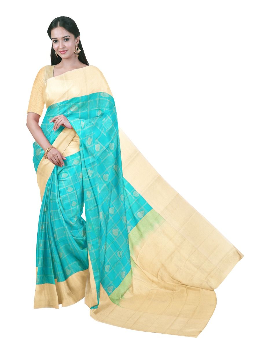 GraceCharm Art Silk Checked Butta with Contrast Border Saree