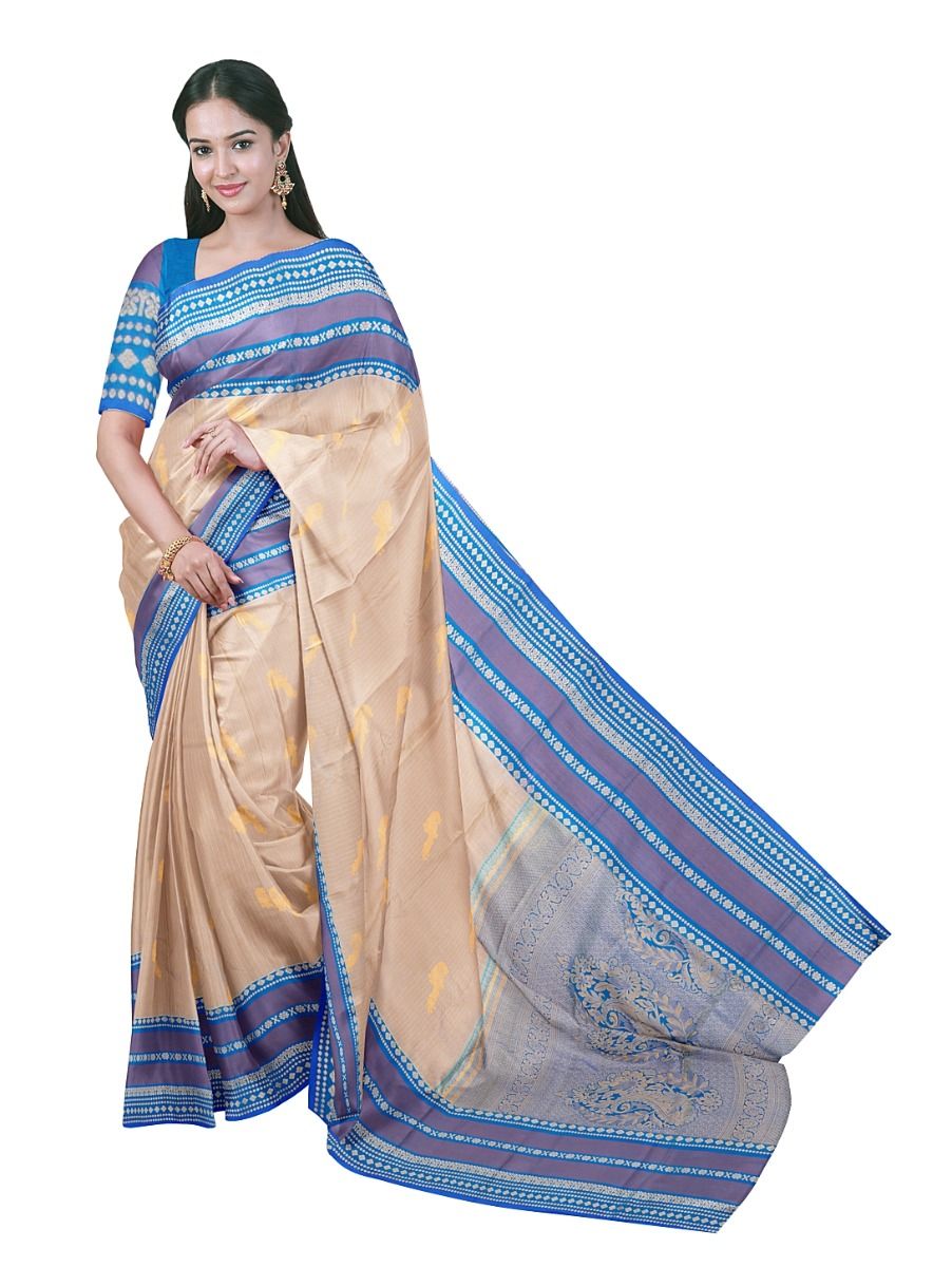 GraceCharm Art Silk Bird Butta with Floral Paisley Brocade Pallu Saree