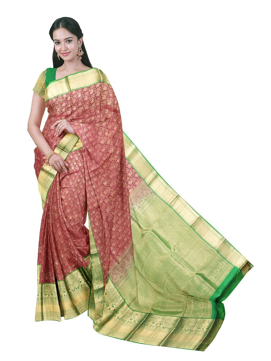 Gracecharm Paisley Floral Jaal Peacock Zari Border Silk Saree