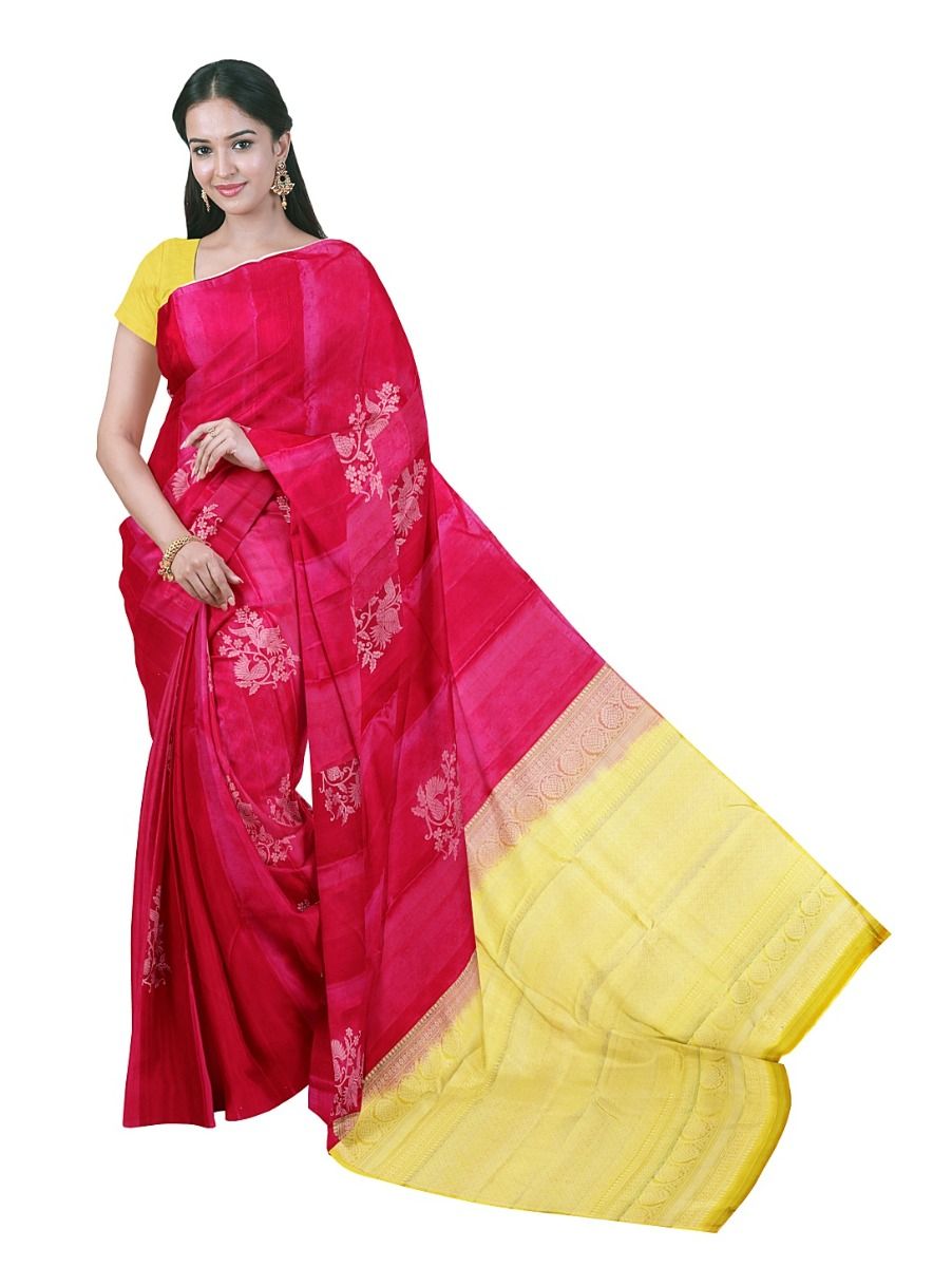 Gracecharm Elegant Pure Soft Silk Floral Design Borderless Saree