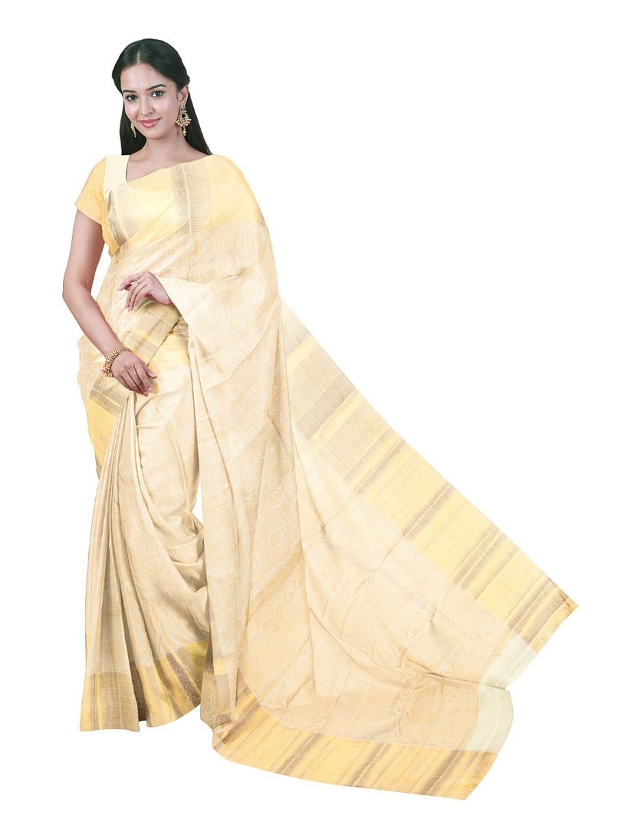 Vivaha Pure Silk Kanchipuram Floral Panel Jaal Butta Rudraksha Zari Border Saree