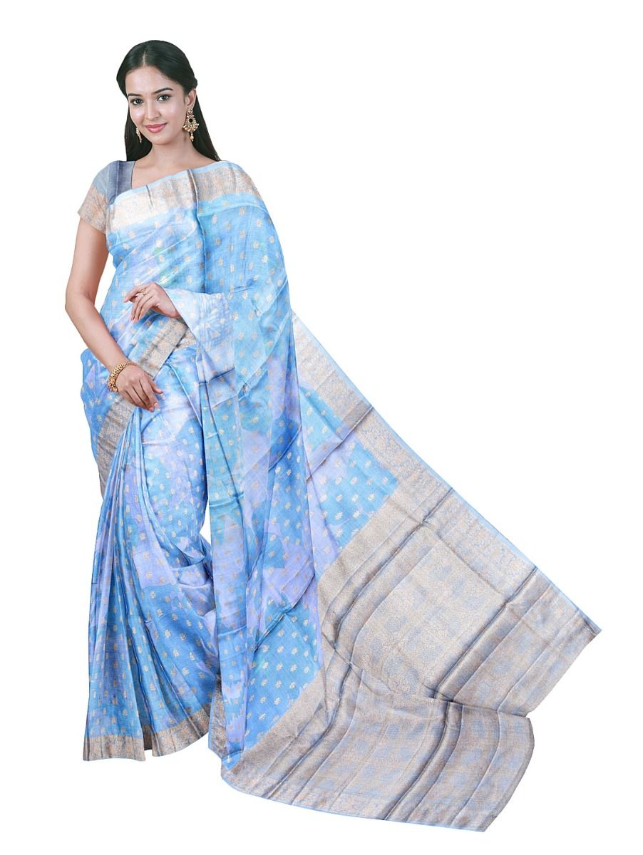 Graceful Essence Tussar Silk Floral Silhouette Leaf Butta Zari Pallu Saree