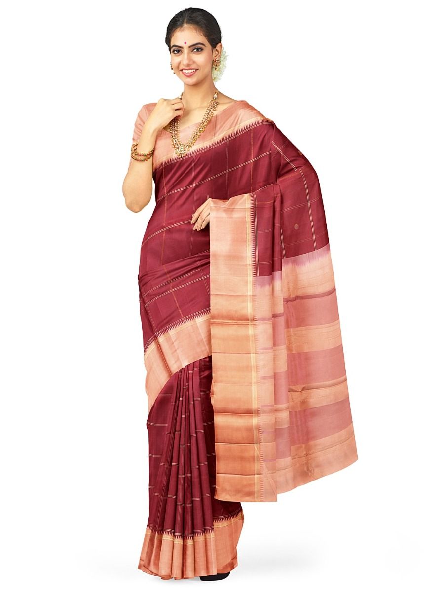 Kanmanie Pure Soft Silk Checked Butta Design with 6 Inch Asthiri Border Saree