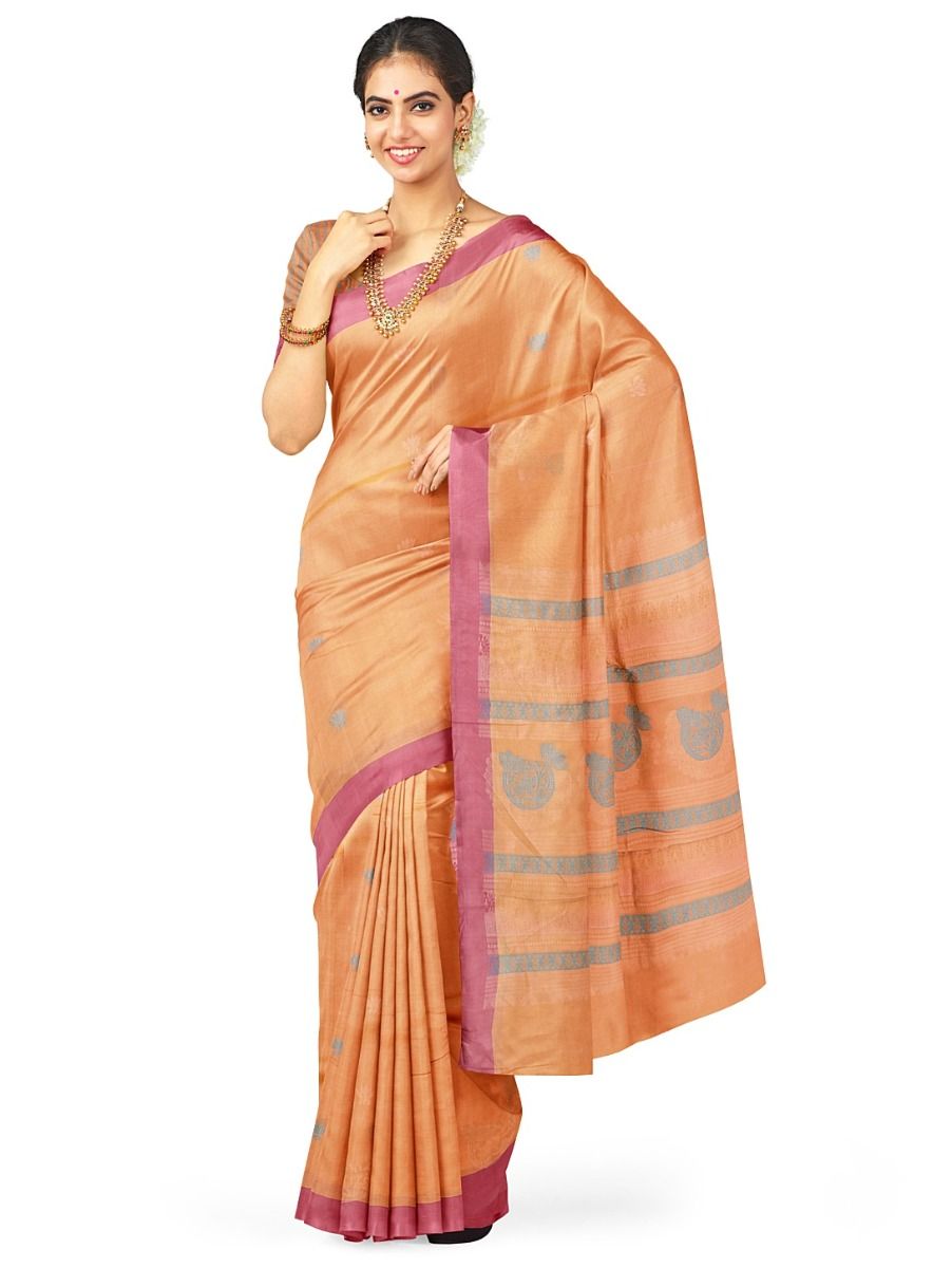 Kanmanie Silk Cotton Floral Butta with 3 Inch Asthiri Border Saree