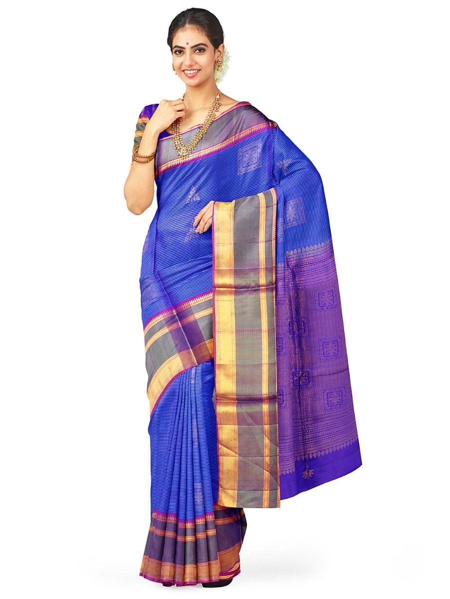 Kanmanie Pure Soft Silk Striped and Butta Design with 8 Inch Jacquard Border Saree