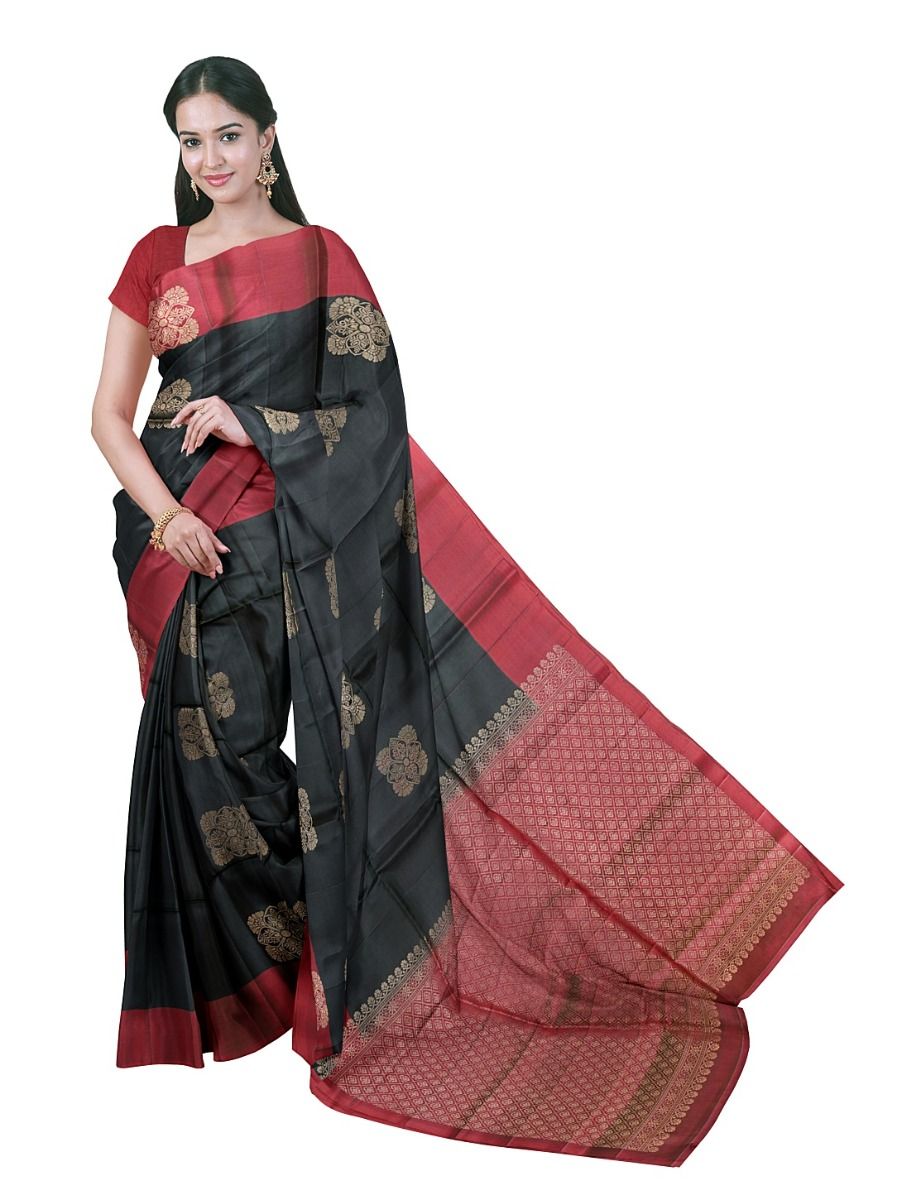 Gracecharm Elegant Pure Soft Silk Butta Design Contrast Border Saree