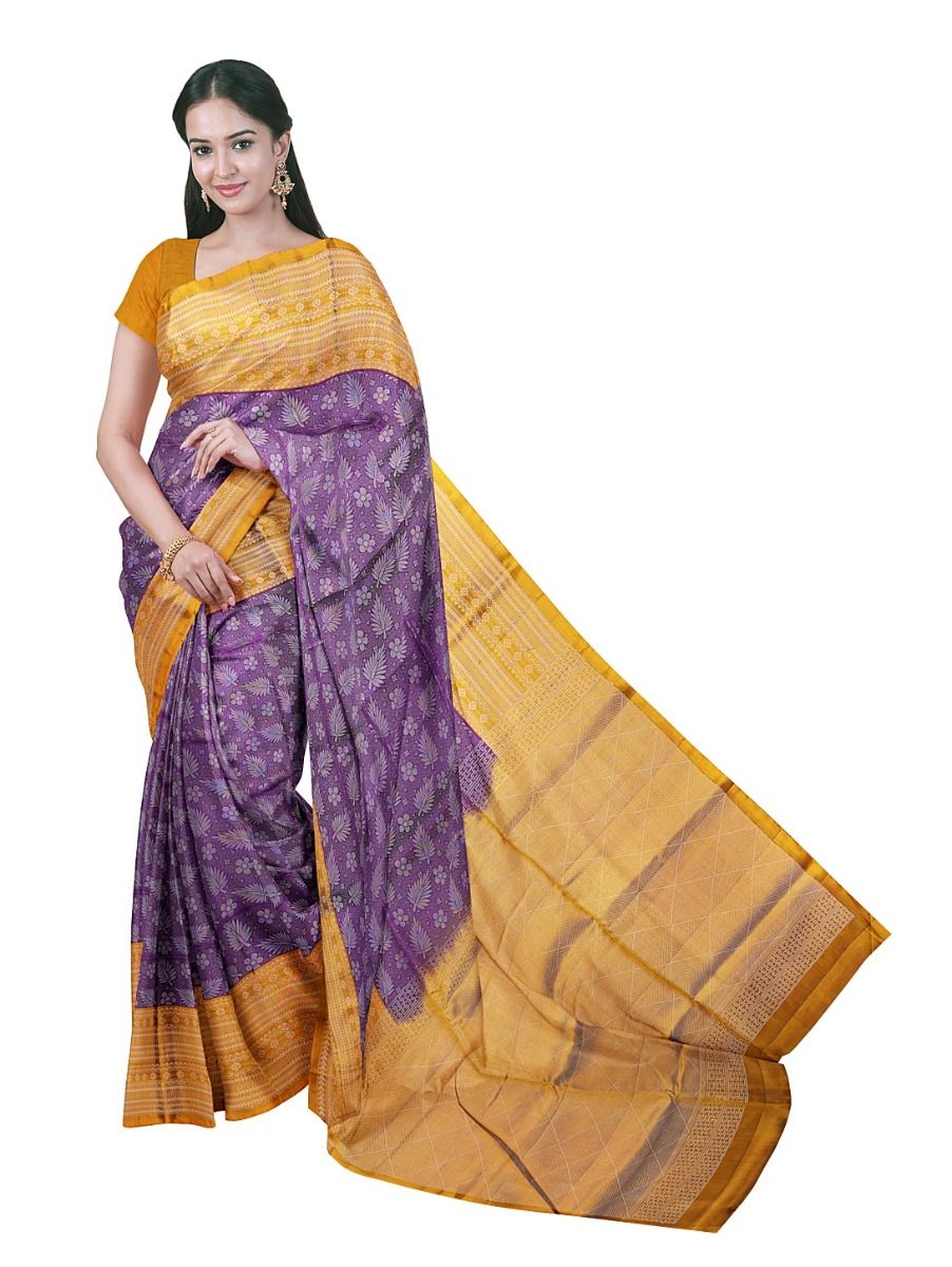 Gracecharm Elegant Pure Soft Silk Floral Design Contrast Border Saree