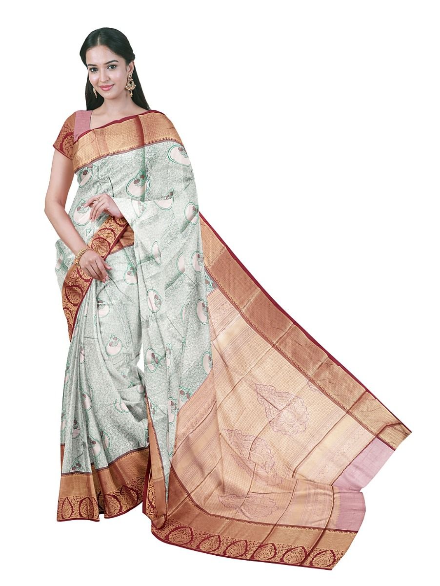 Gracecharm Gift Art Silk Floral Pot Butta Paisley Jaal with Paisley Zari Pallu Saree