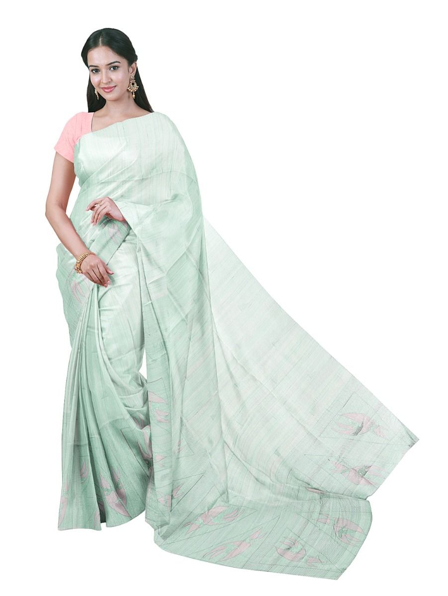 Gracecharm Semi Tussar Geometric Leaf Border Saree with Small Dash Butta Design
