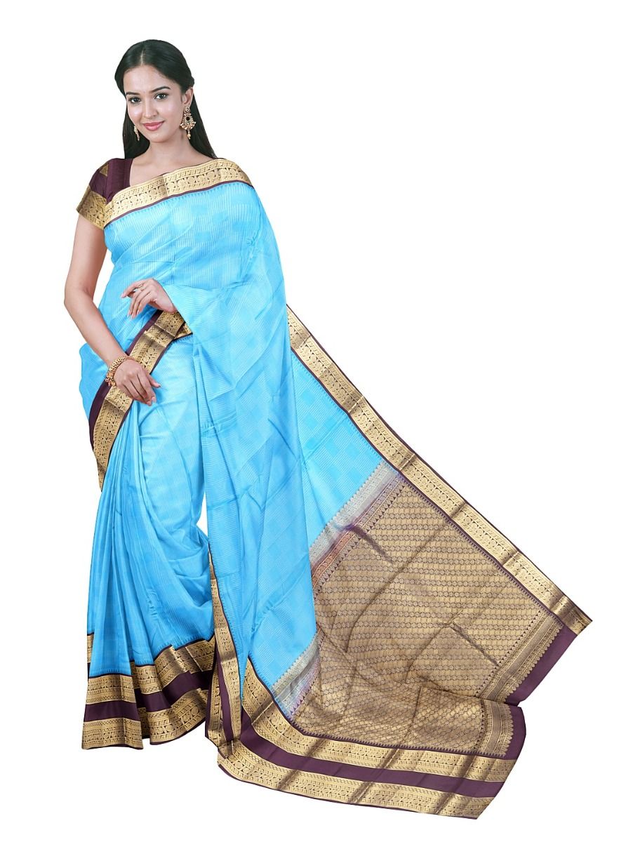 Gracecharm Silk Geometric Check with Diamond Lattice Pallu Saree