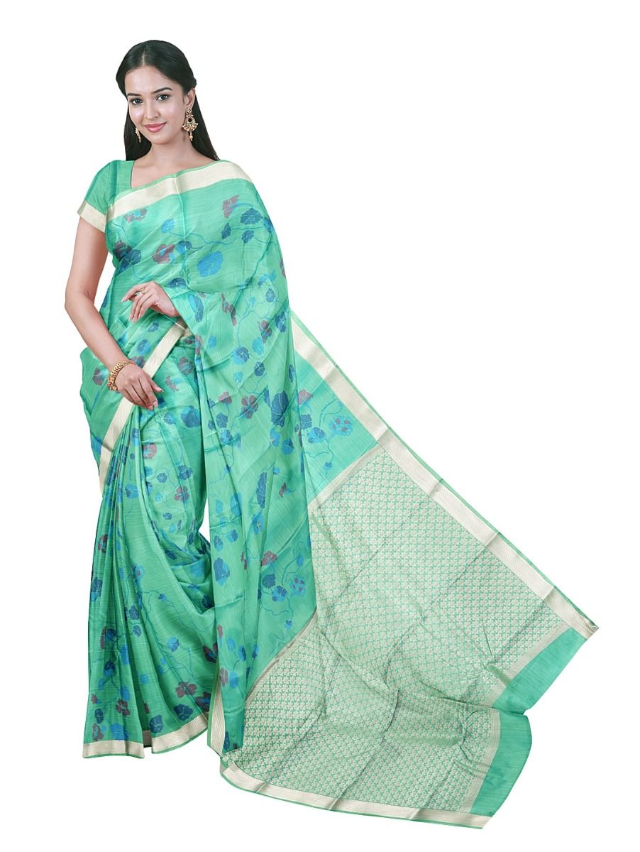 Gracecharm Art Soft Silk Floral Creeper with Geometric Pallu Border Saree