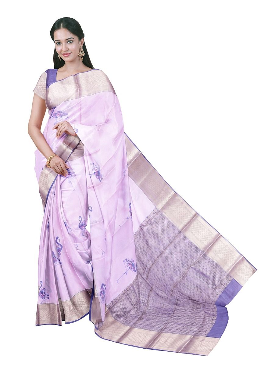 Gracecharm Art Soft Silk Floral Flamingo Butta with Diamond Border Saree