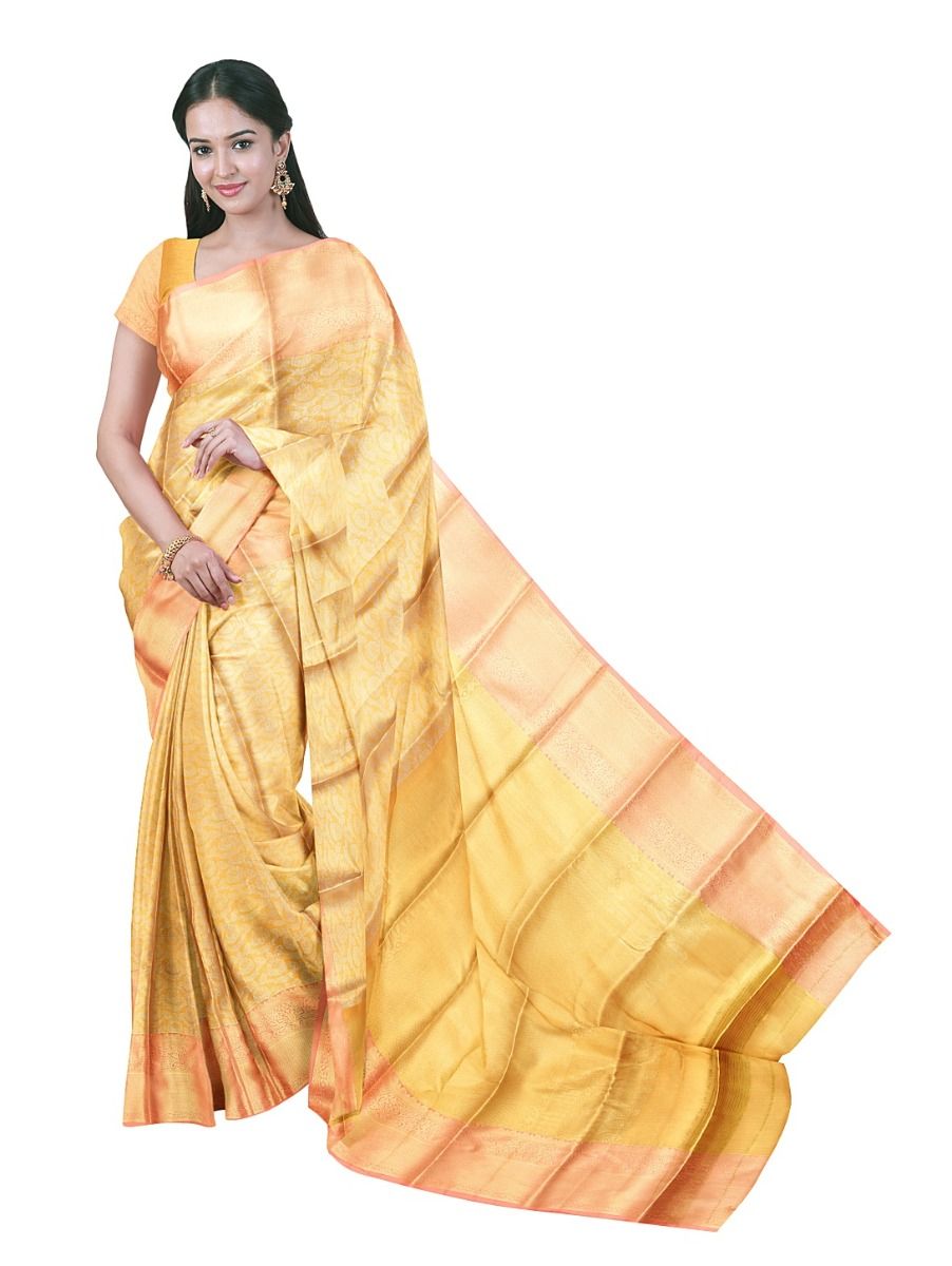 Gracecharm Tissue Soft Silk Dense Floral Jaal with Contrast Border Saree
