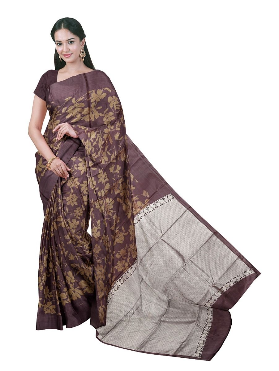Gracecharm Art Soft Silk Hibiscus Floral Jaal with Geometric Pallu Saree