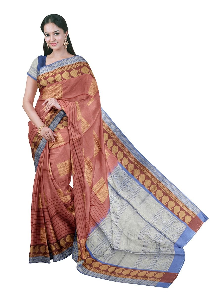Gracecharm Art Dupion Stripe Square Butta Annapakshi Yali Pallu Saree