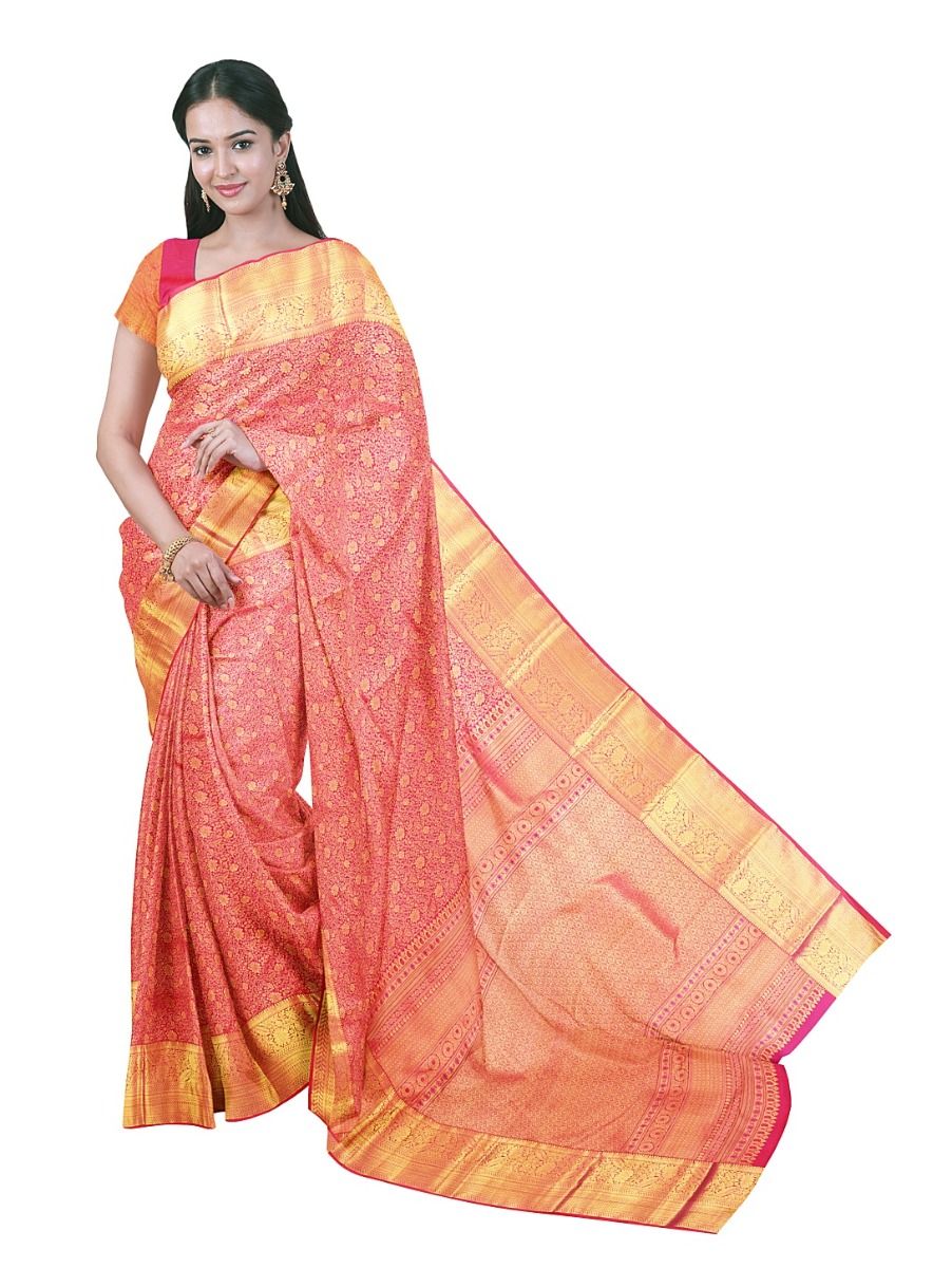 Gracecharm Silk jacquard magenta Round Floral Medallion Butta with Diamond Brocade Pallu Saree