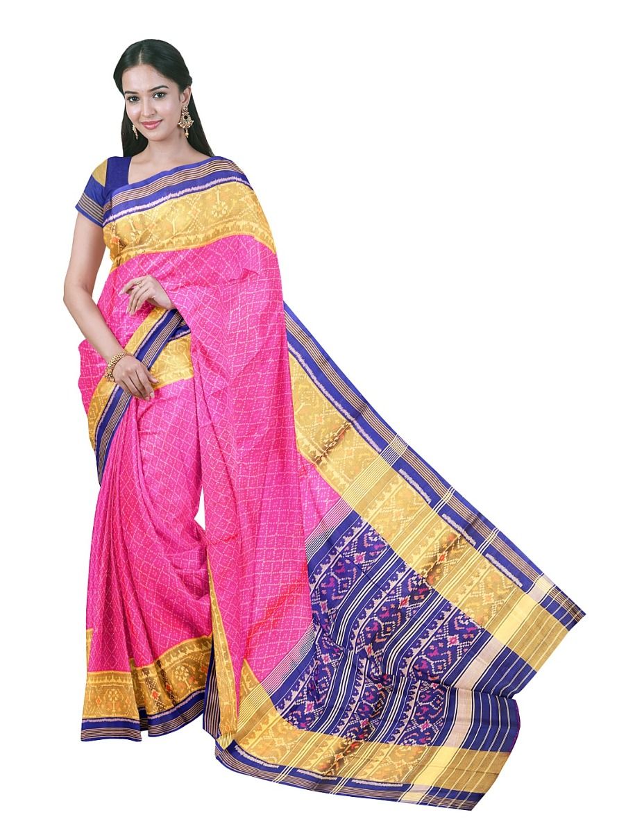 Pochampally Silk Geometric Diamond Ikat with Floral Geometric Stripe Pallu Saree