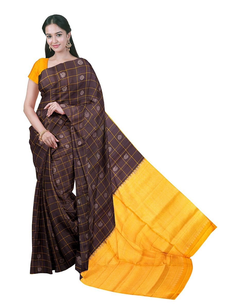 Gracecharm Elegant Pure Soft Silk Checked Butta Design Borderless Saree