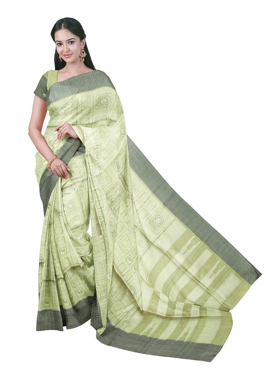 Gracecharm Semi Dupion Peacock Floral Medallion Grid Stripe Pallu Saree