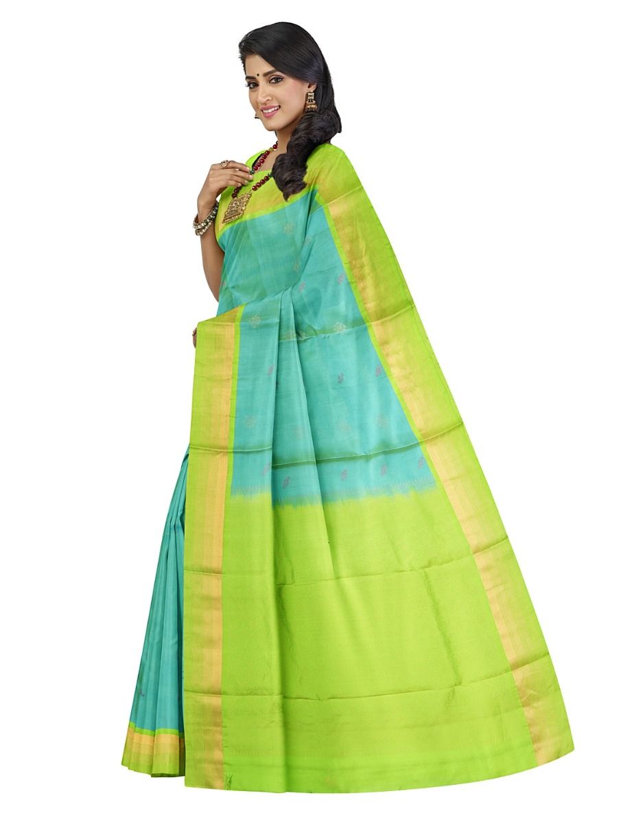Kanmanie Soft Silk Dual Floral Butta 5 inch Zari Warp Lines Border Saree