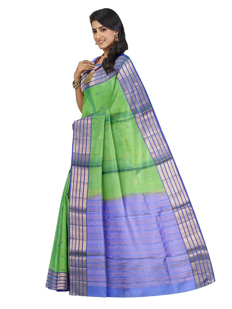 Kanmanie Soft Silk Dual-Tone Lotus Bud Butta with Traditional Border Saree