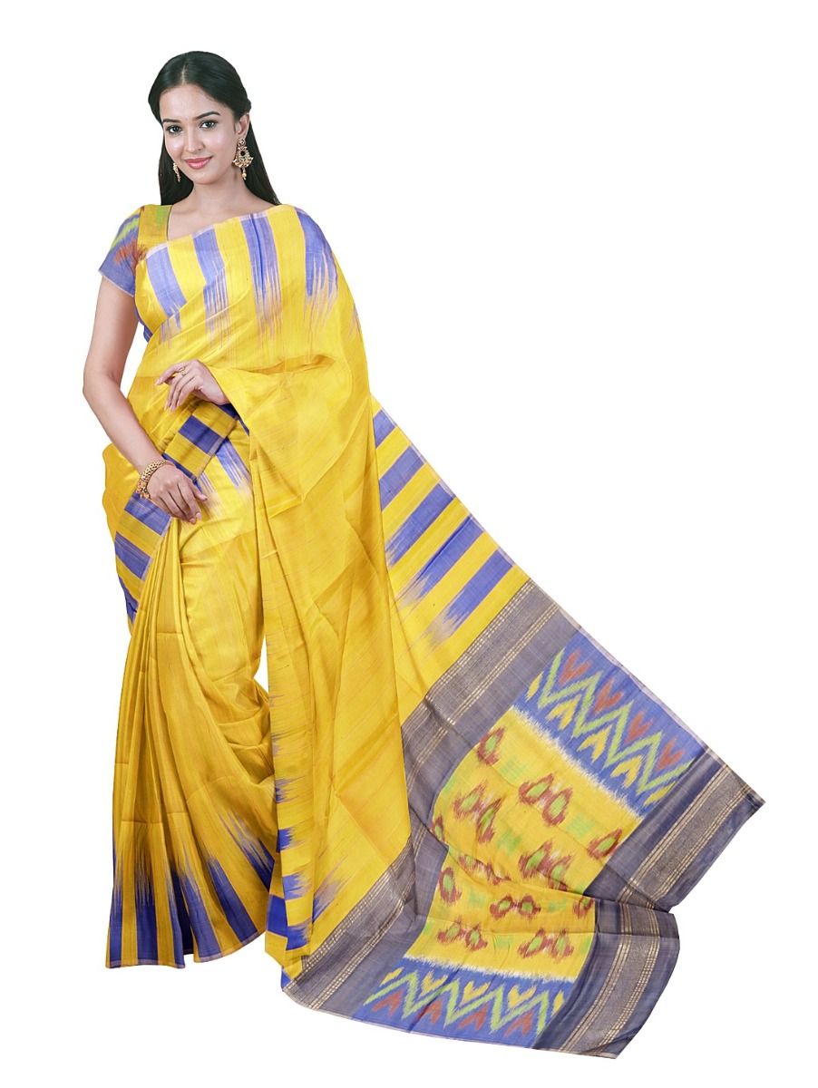 Gracecharm Pure Soft Silk Ikat Oval Zigzag Pallu Saree