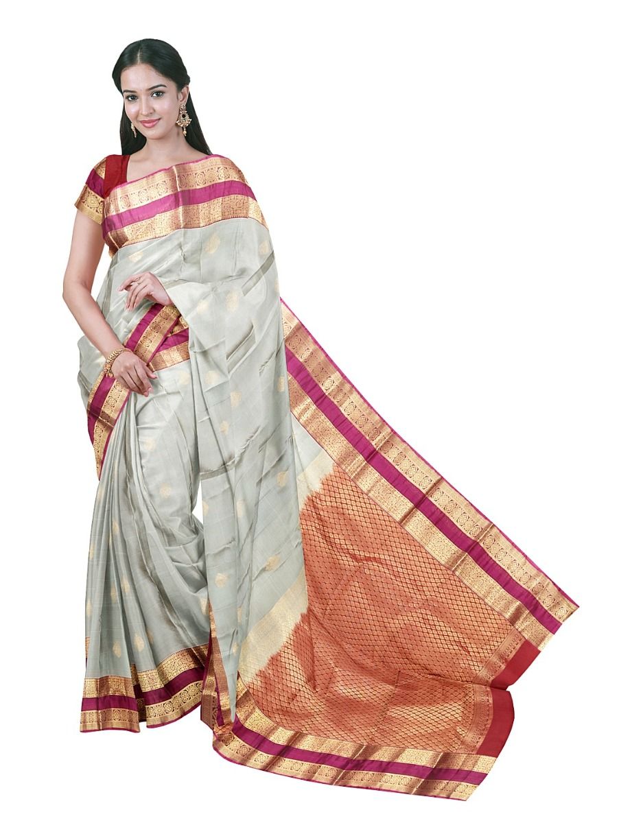 Gracecharm Silk Floral Teardrop Butta Diamond Lattice Pallu Saree