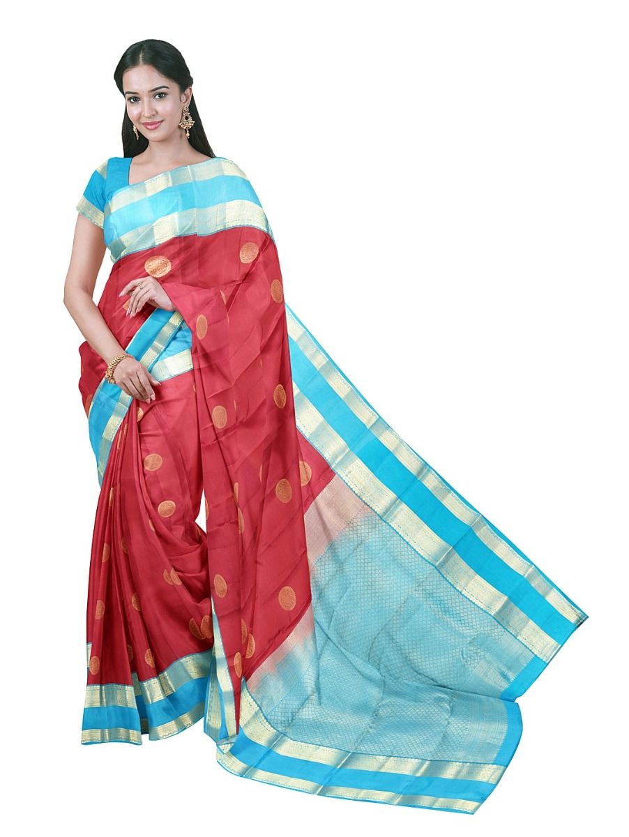 Gracecharm Silk Circular Medallion Butta with Geometric Diamond Pallu Saree