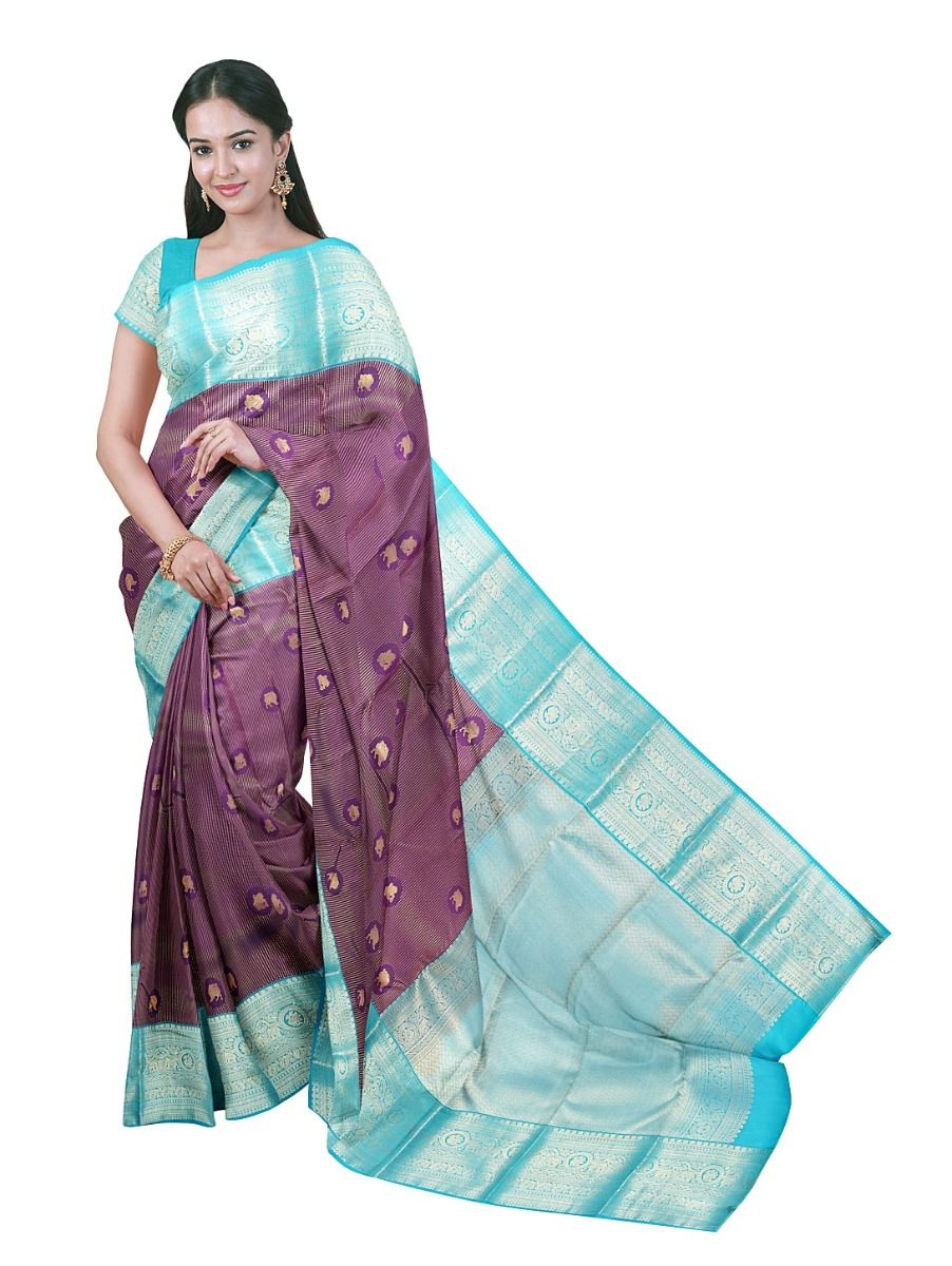 Gracecharm Silk Yali Butta with Contrast Zari Border Saree  