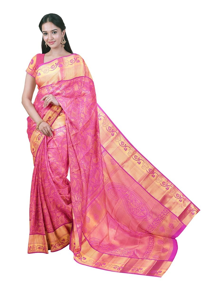 Gracecharm Gift Art Silk Leaf Vine Jacquard with Paisley Pallu Saree