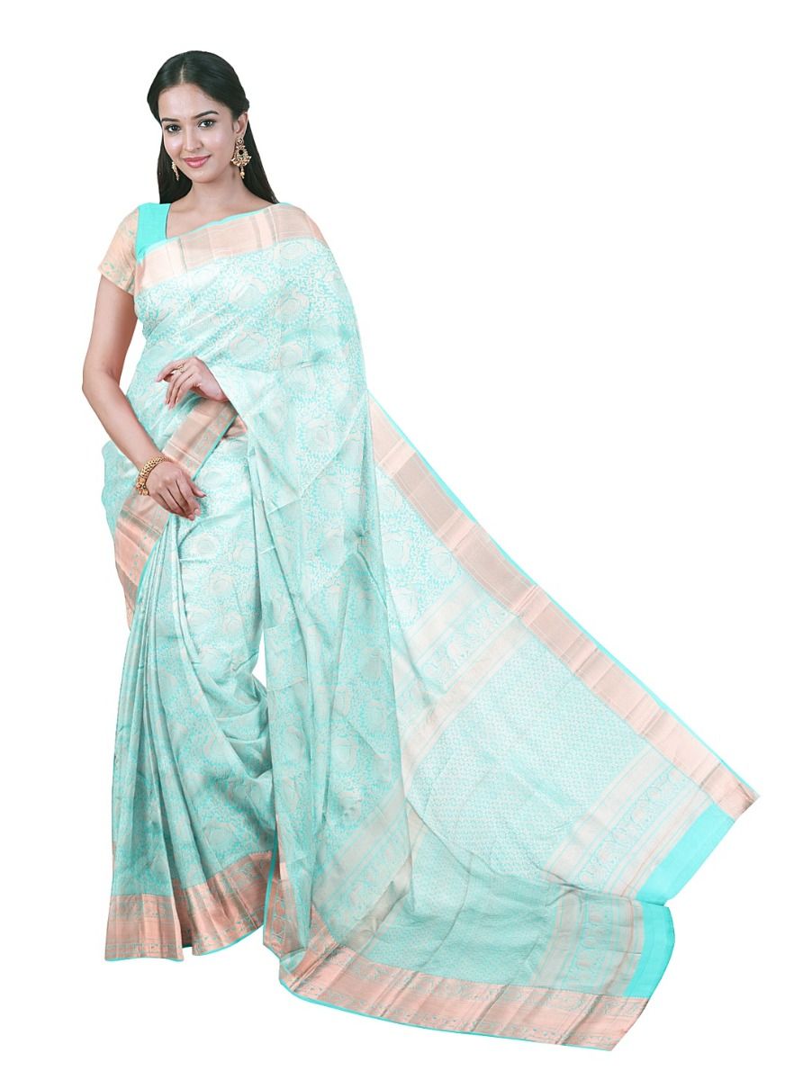 Gracecharm Pure Silk Floral Medallion Jaal with Geometric Brocade Pallu Saree