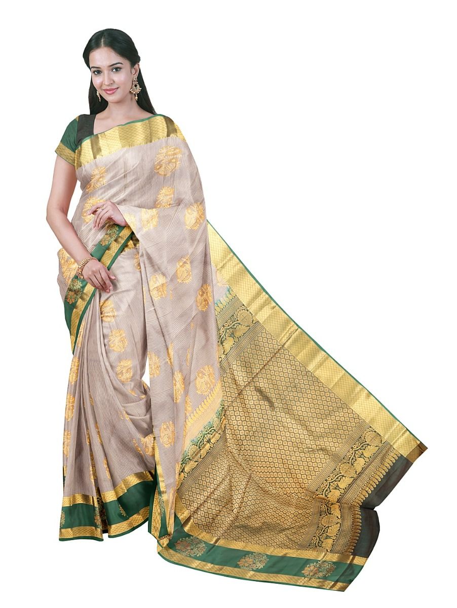 Gracecharm Mauve Grey Art Soft Silk Dotted Stripe with Diamond Zari Pallu Saree 