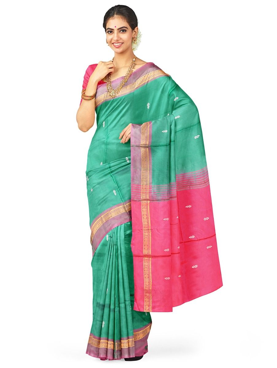 Kanmanie Vazhainaar Pattu Butta with Contrast Butta Pallu Saree