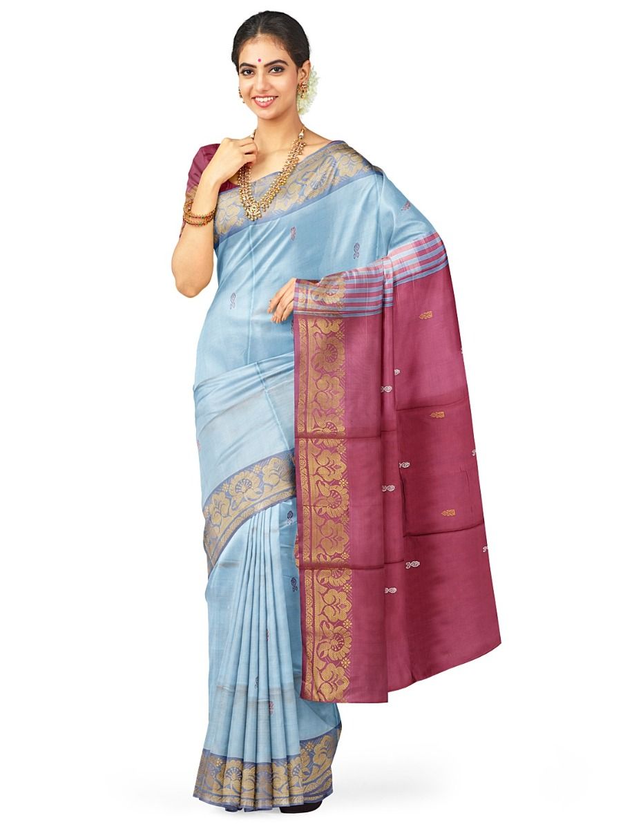 Kanmanie Vazhainaar Pattu Dual Butta with Floral Brocade Border Saree