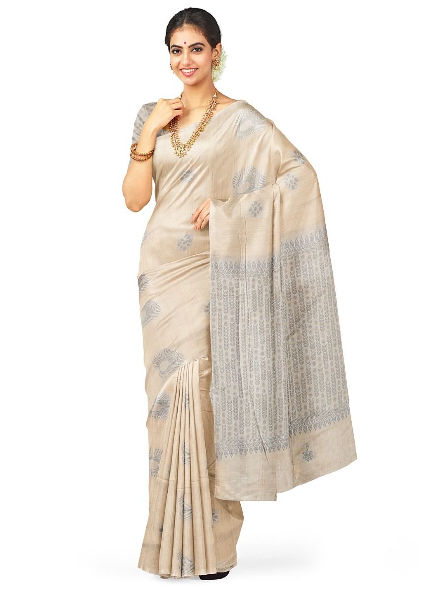 Kanmanie Softy Silk Butta with Stripe Leaf Pattern Pallu Saree