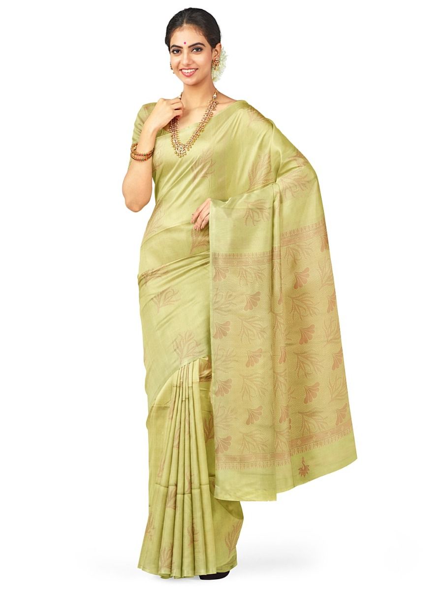 Kanmanie Softy Silk Fern-Shaped Motifs Borderless Saree