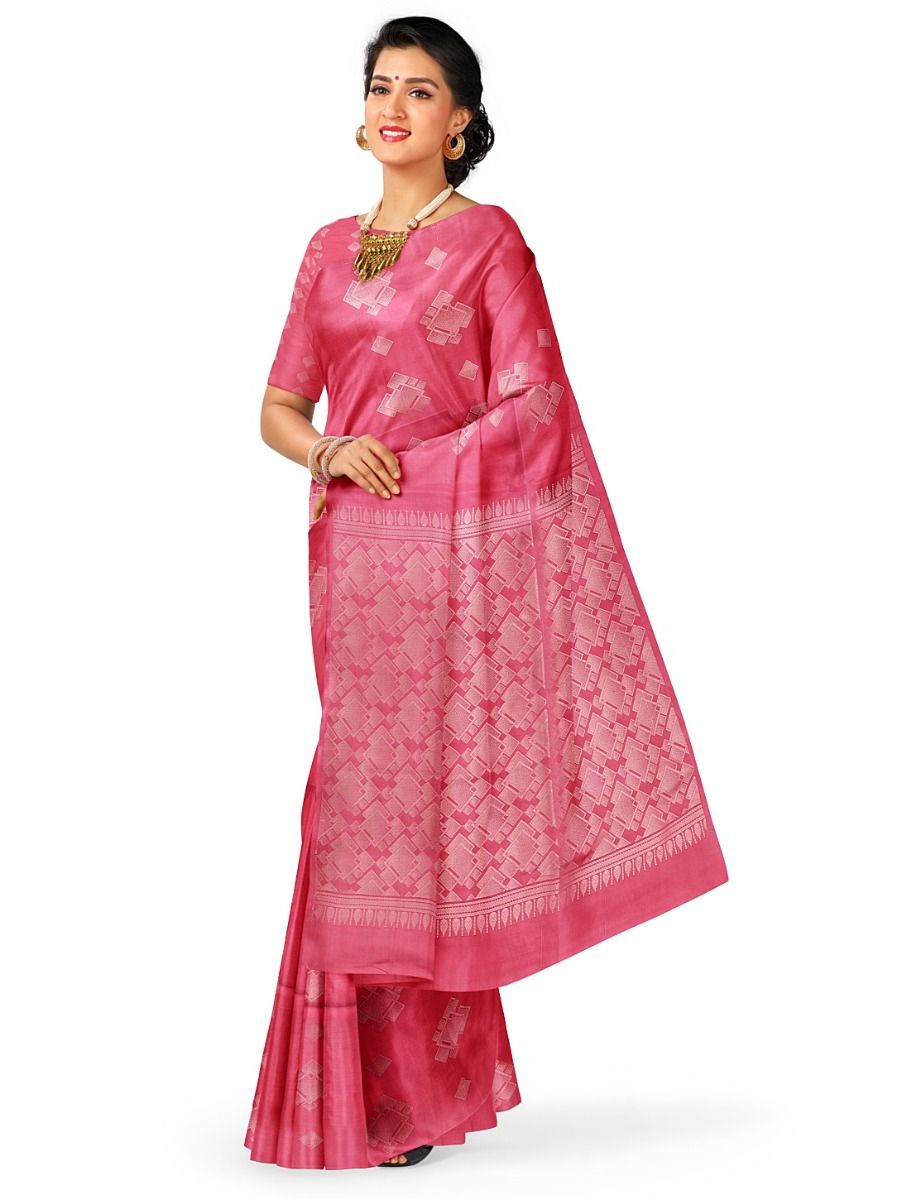 Kanmanie Softy Silk Geometric Square Butta with Interlocking Pallu Saree