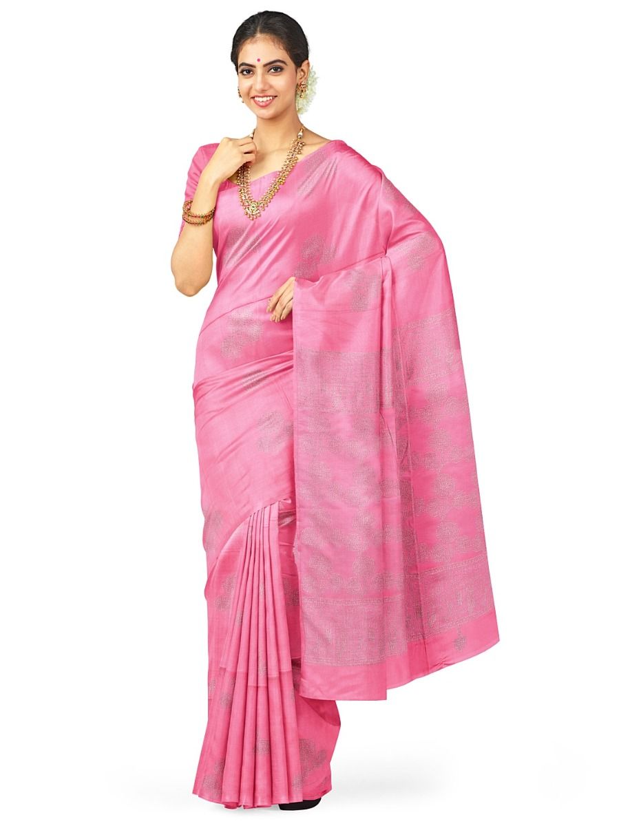 Kanmanie Softy Silk Pink Butta Design Borderless Saree